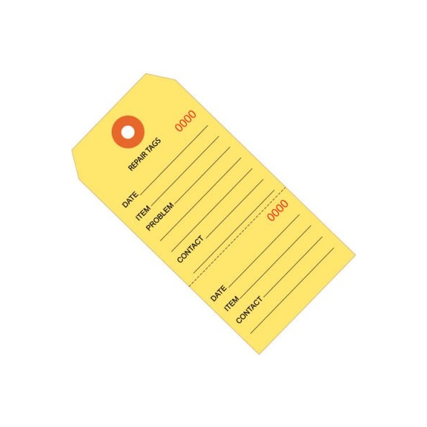 Box Packaging Consecutively Repair Tag No 5 4-3/4L x 2-3/8W Yellow 1000/Pack G26200 - main